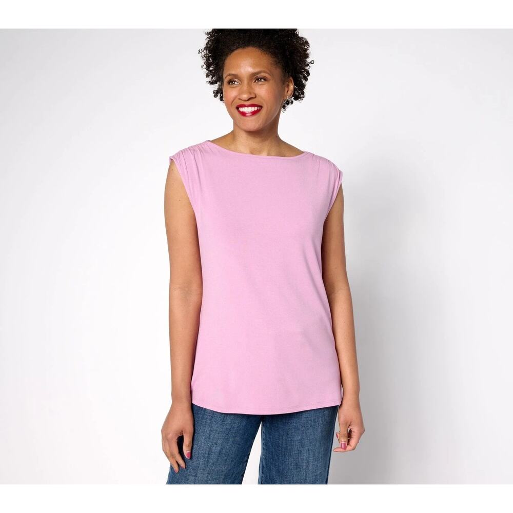 BEAUTIFUL by Lawrence Zarian Refined Knit Gathered Shoulder Tank Orchid Haze M